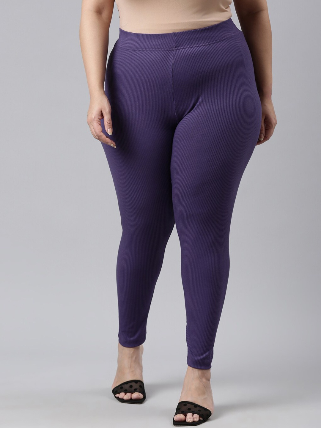 

Go Colors Women Ankle Length Ribbed Leggings, Purple