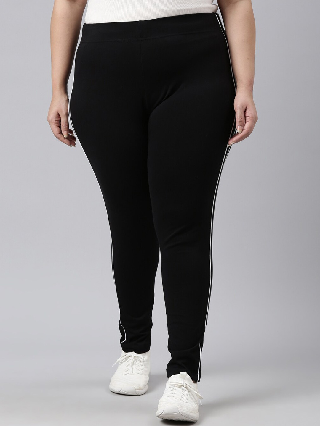 

Go Colors Women Side Stripe Cotton Active Leggings, Black