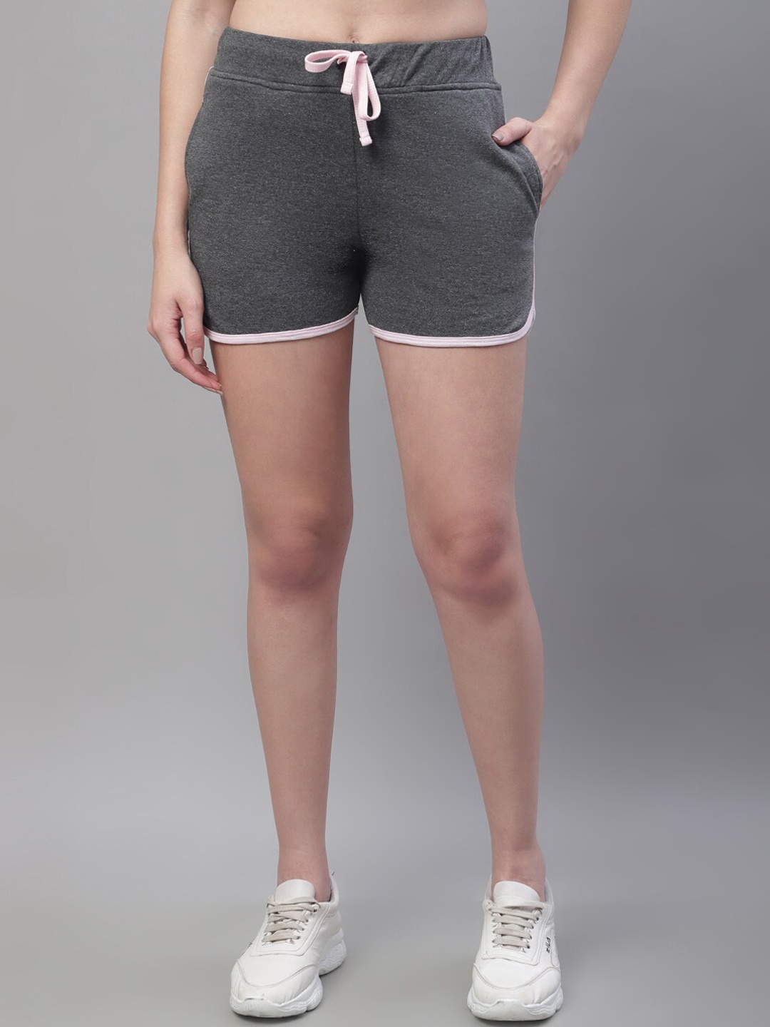 

Rute Women High-Rise Slim Fit Cotton Shorts, Grey