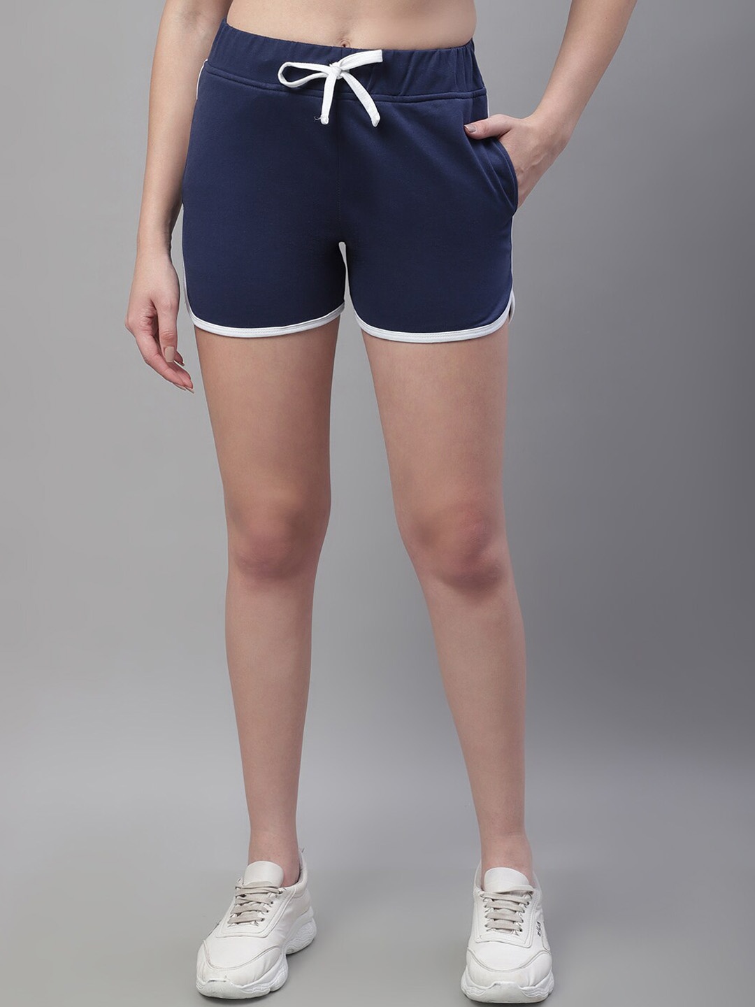 

Rute Women High-Rise Cotton Regular Slim Fit Shorts, Navy blue