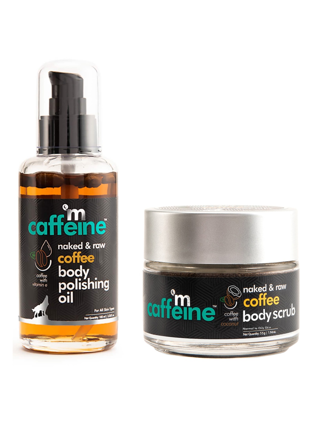 

MCaffeine Set of Coffee Body Polishing Oil 100ml & Body Scrub 55g, Black