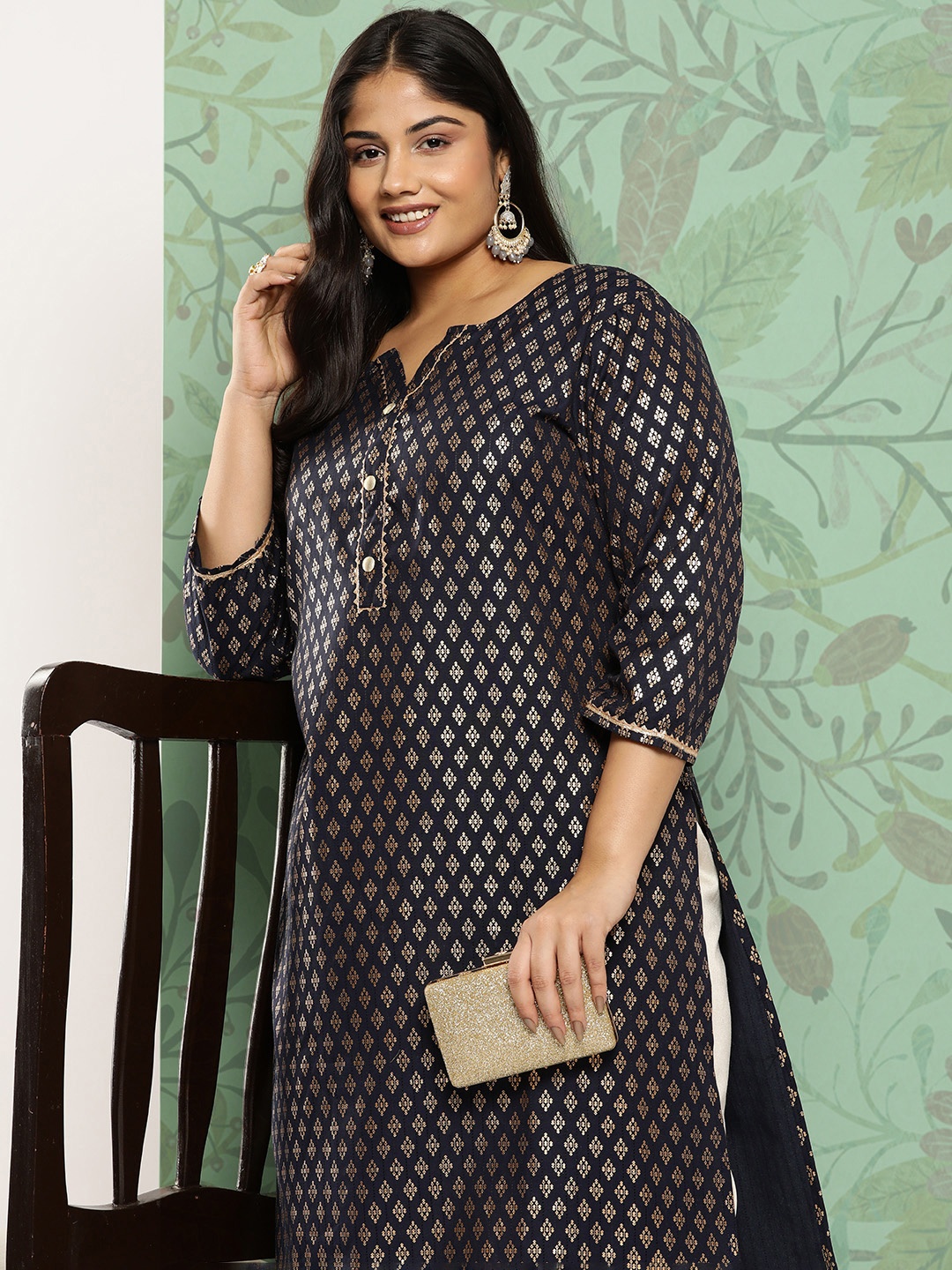 

Yufta Ethnic Motifs Printed Kurta, Navy blue
