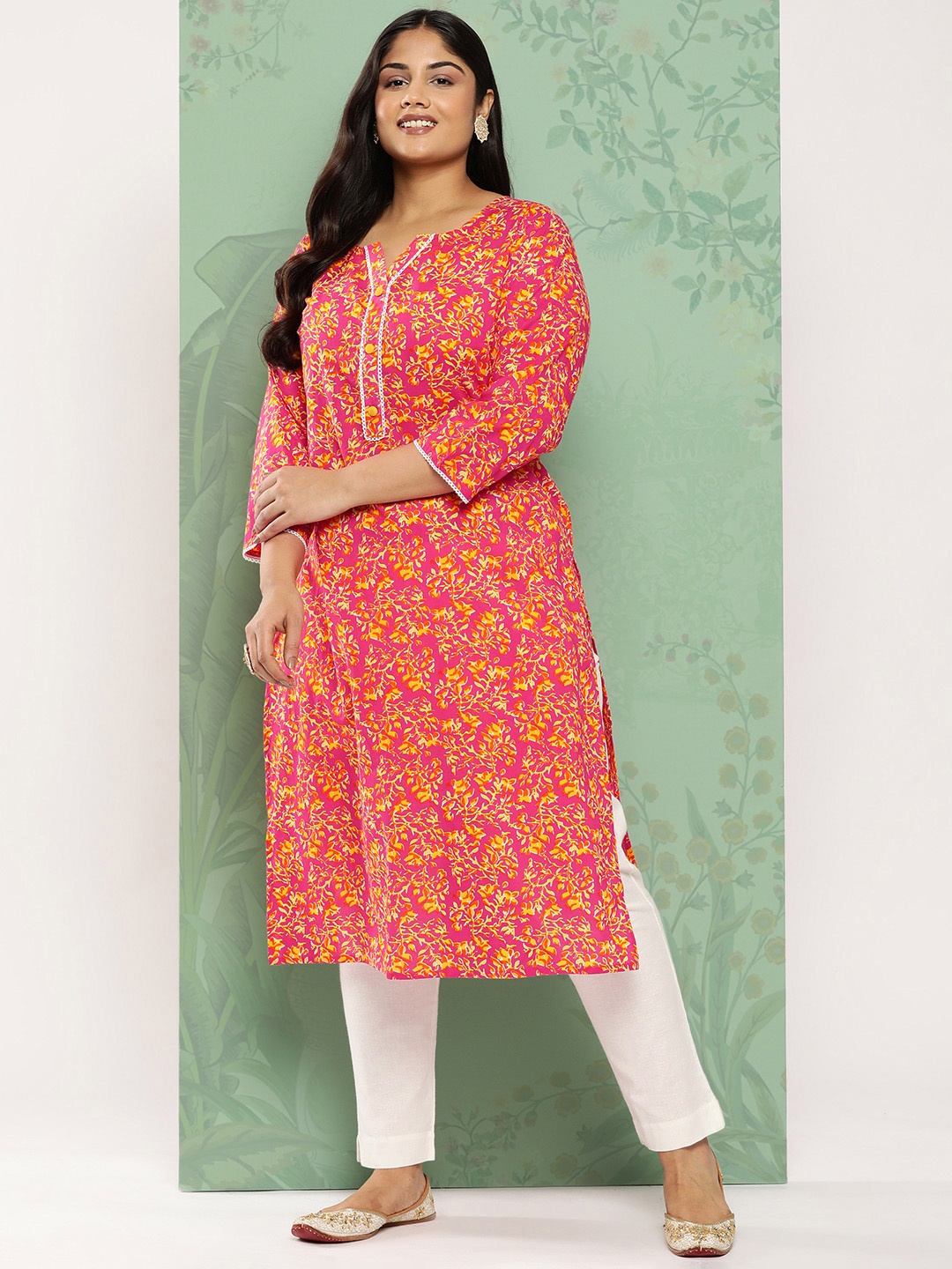 

Yufta Floral Printed Pure Cotton Kurta, Pink