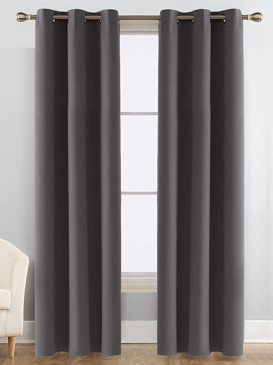 JARS Collections Grey 3 Pieces Silk Black Out Door Curtain