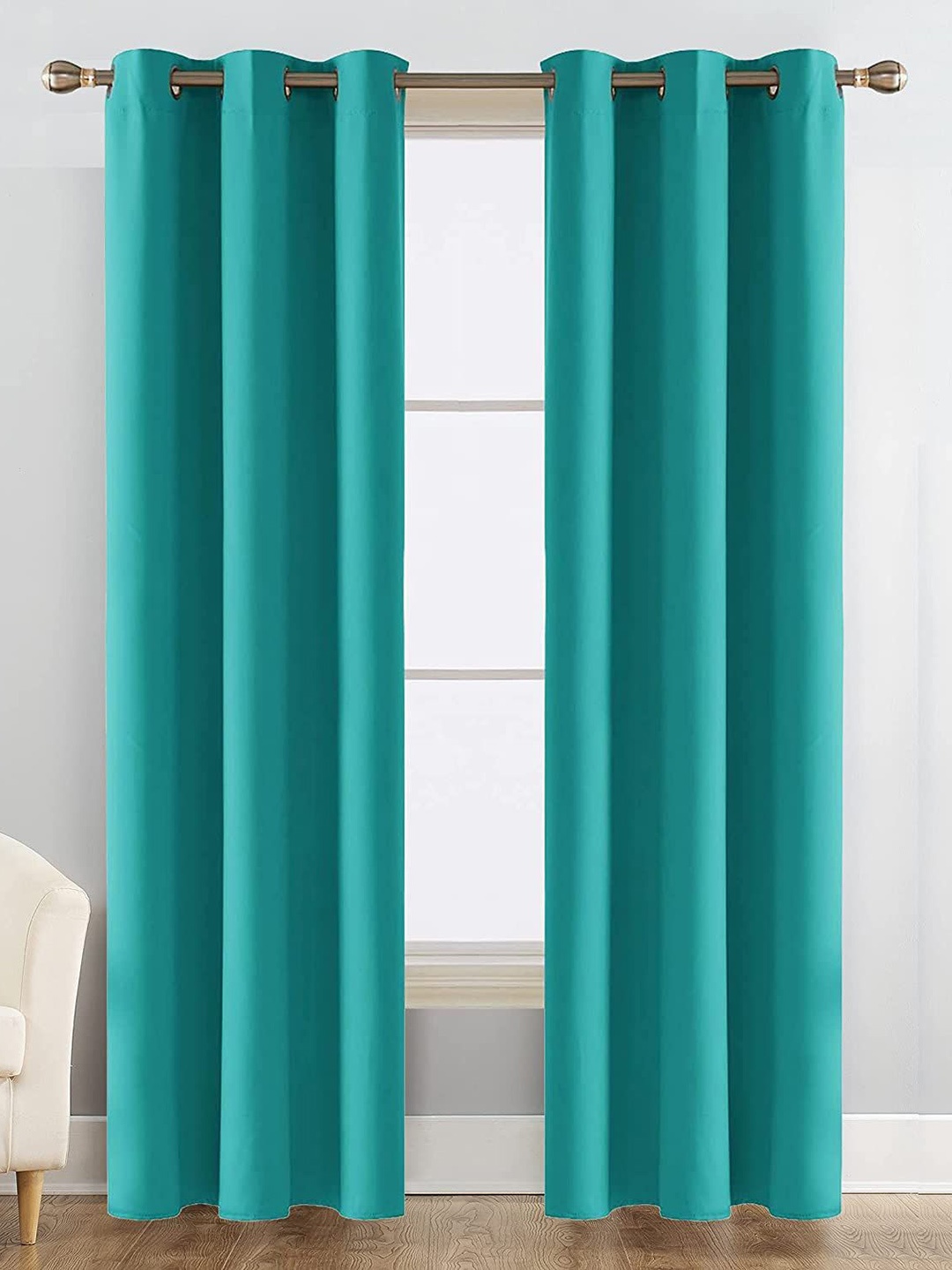

JARS Collections 2 Pieces Turquoise Blue Silk Black Out Door Curtain