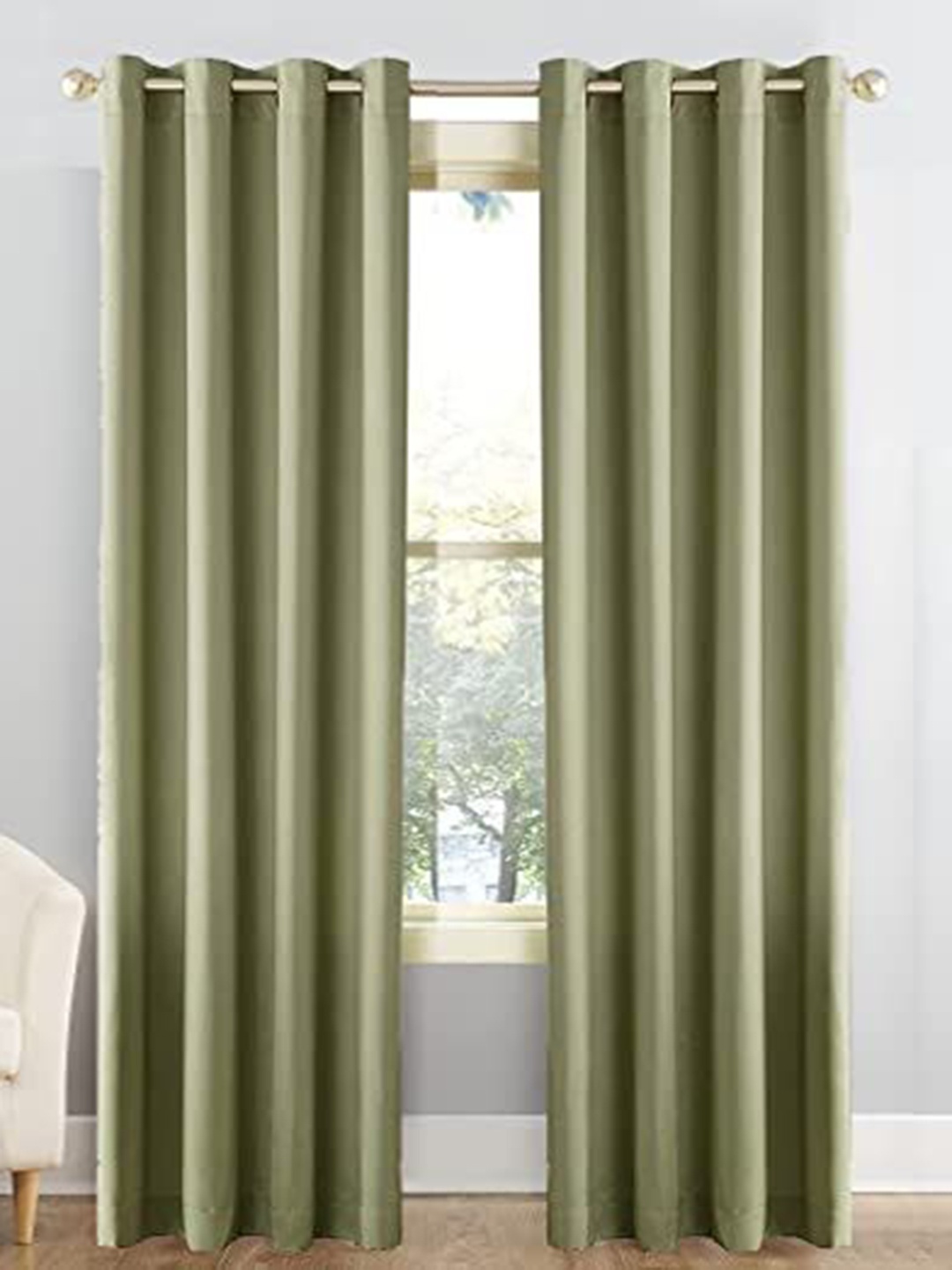 JARS Collections Olive Green Silk Black Out Door Curtain