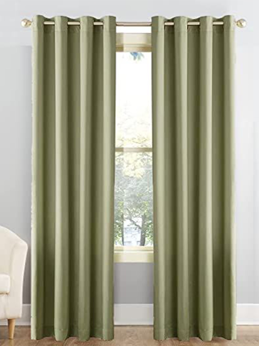 

JARS Collections Olive Green 3 Pieces Silk Black Out Long Door Curtain