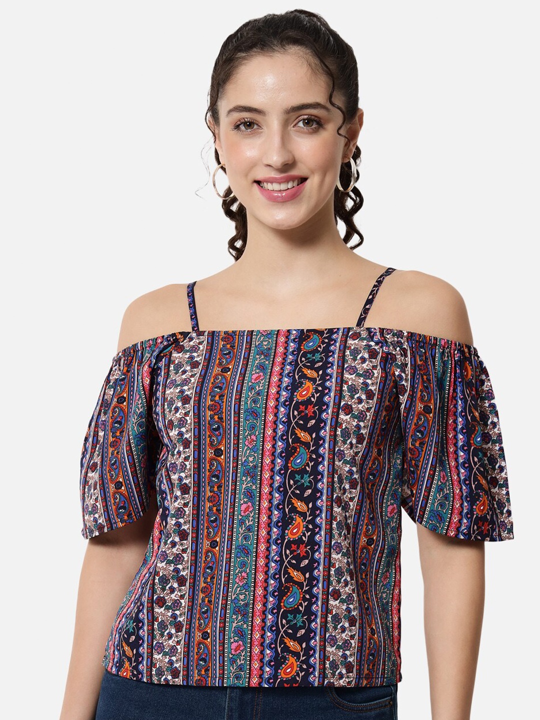 

ALL WAYS YOU Tribal Printed Shoulder Straps Top, Black