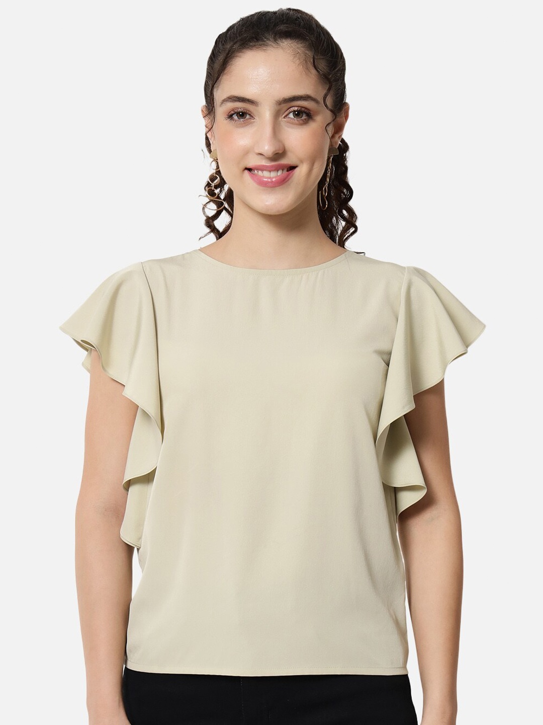 

ALL WAYS YOU Flutter Sleeve Crepe Top, Green