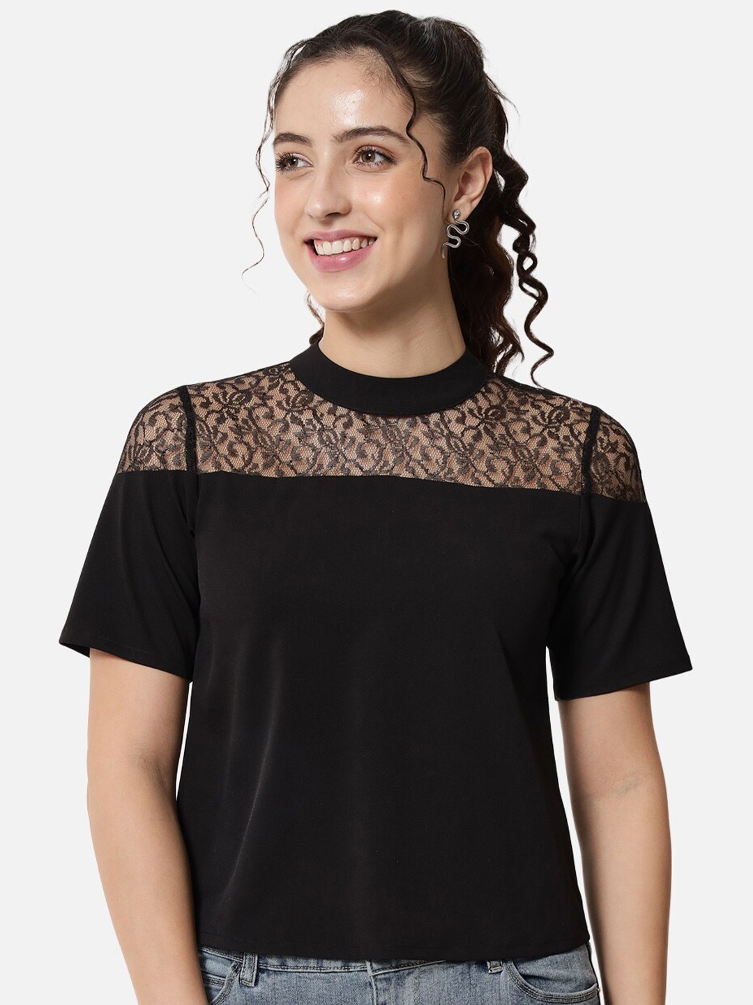 

ALL WAYS YOU Solid High Neck Regular Top, Black