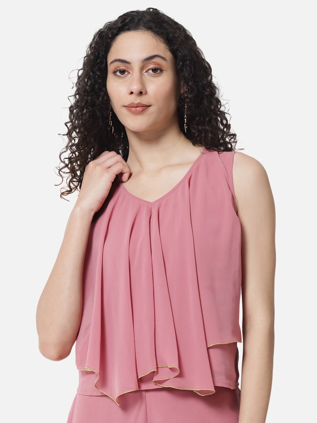 

ALL WAYS YOU Ruffled Sleeveless Georgette Top, Pink