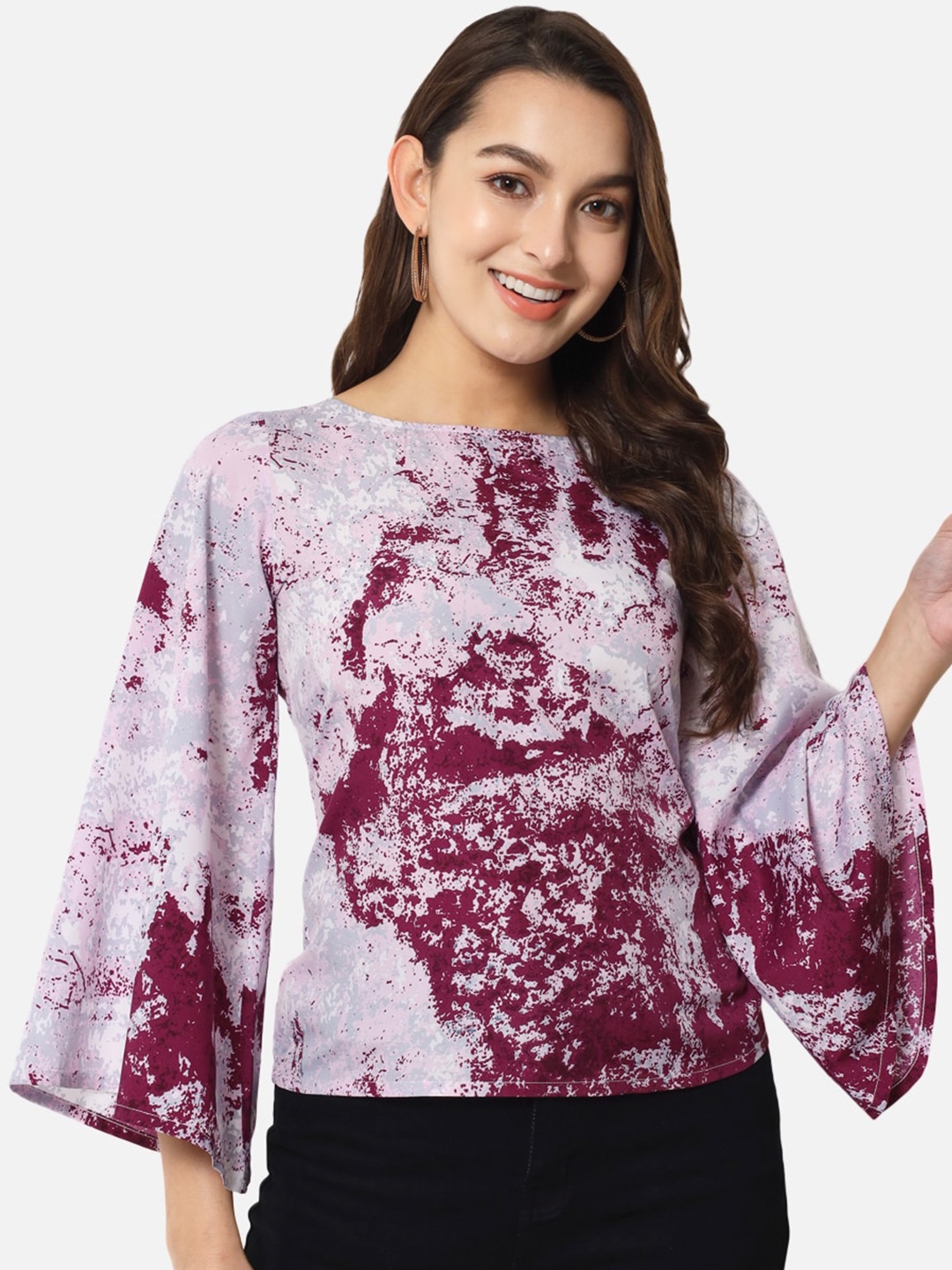 

ALL WAYS YOU Abstract Printed Flared Sleeves Top, White
