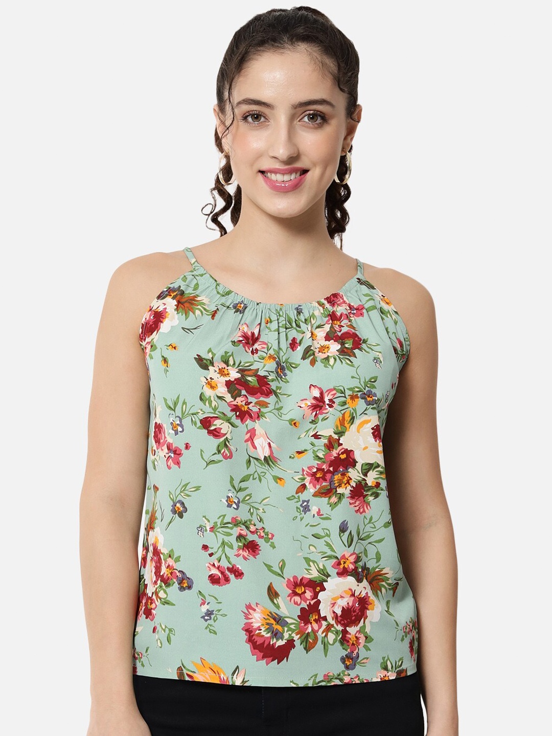 

ALL WAYS YOU Floral Printed Shoulder Straps Top, Green