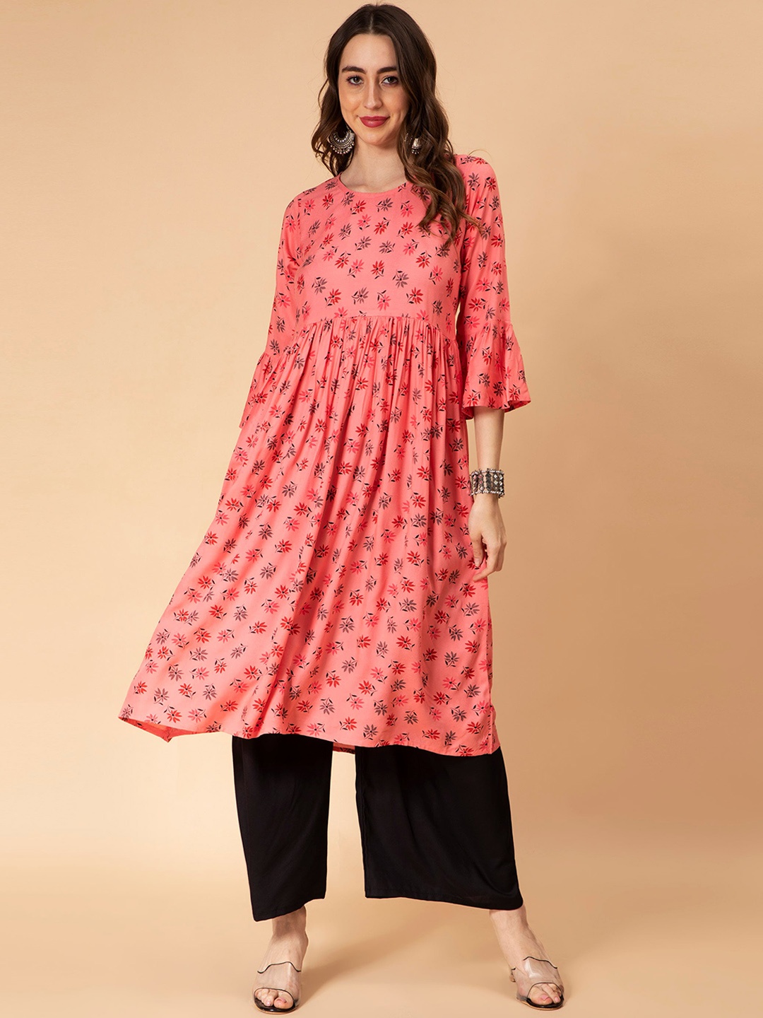 Fabclub Floral Printed Anarkali Kurta, Pink