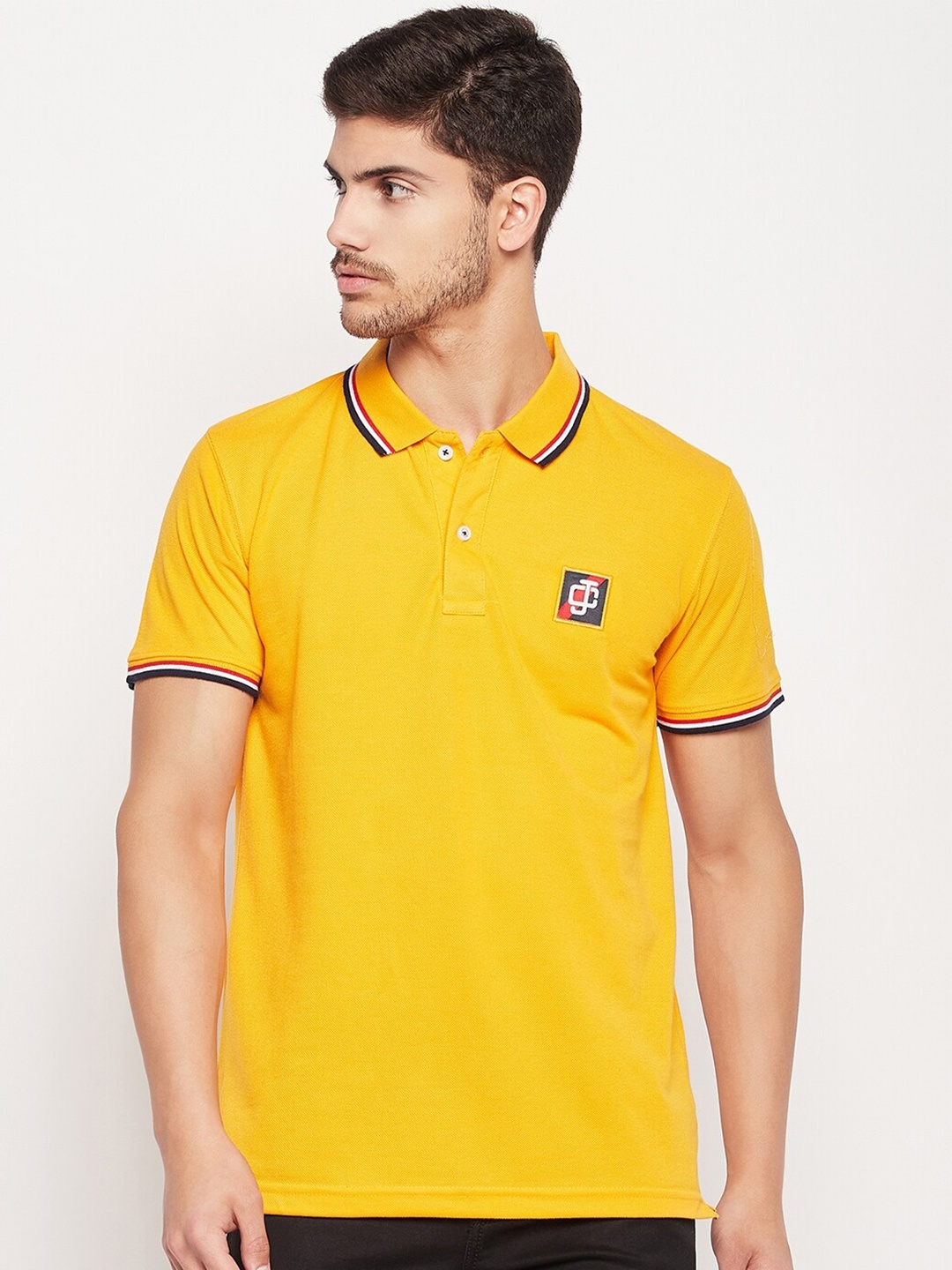 

Camey Polo Collar Cotton T-shirt, Mustard