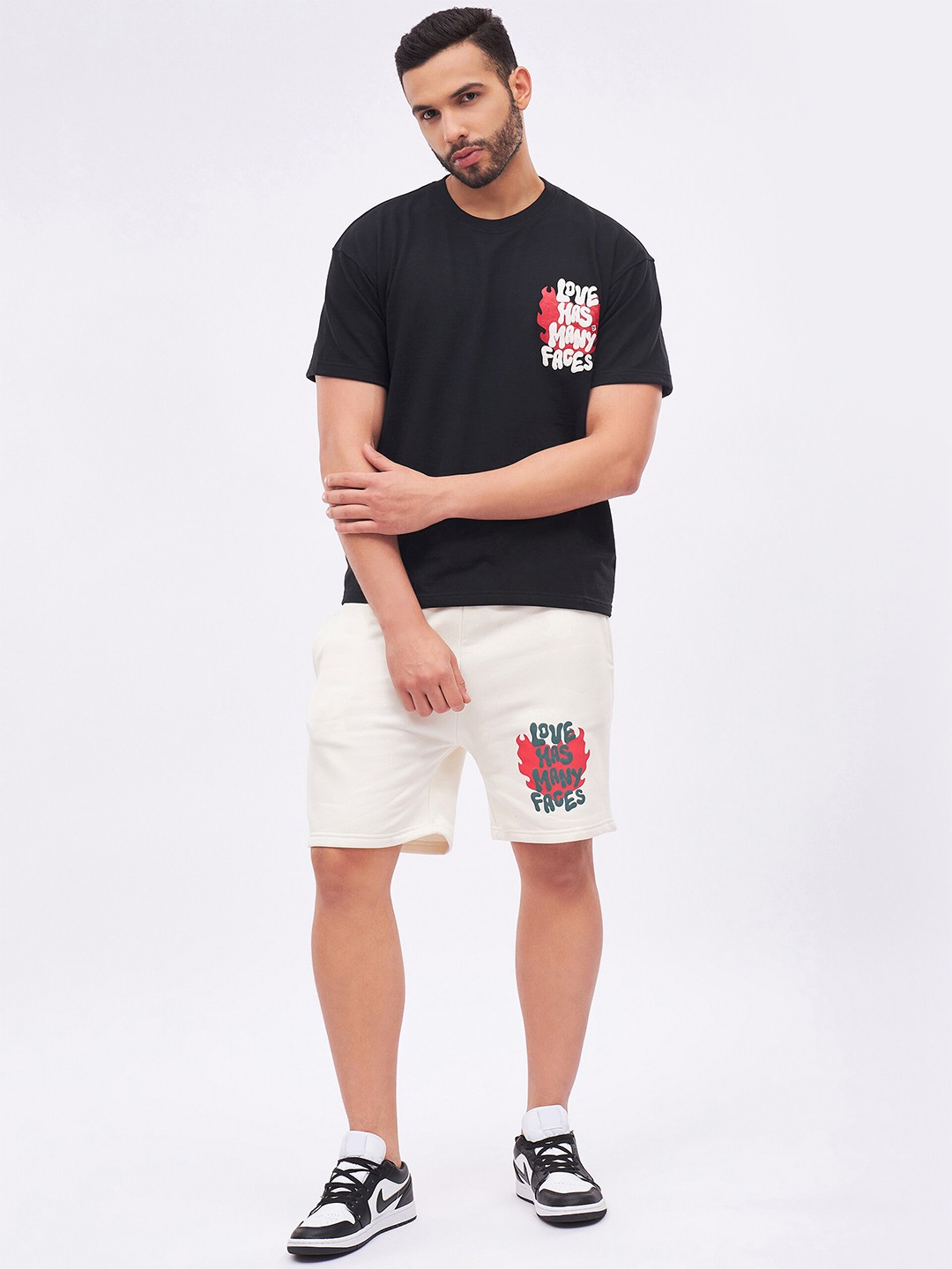 

FUGAZEE Printed Round Neck Short Sleeves T-shirt with Shorts Co-Ords, Black