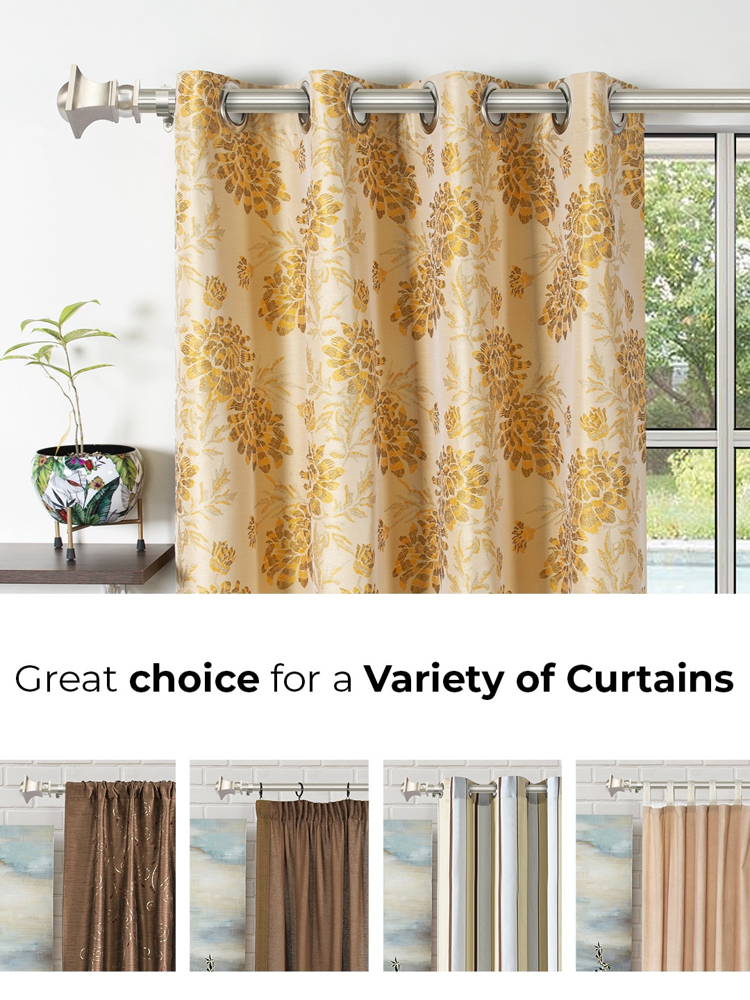 

Deco Window Silver-Toned Extendable Curtain Rods With Brackets