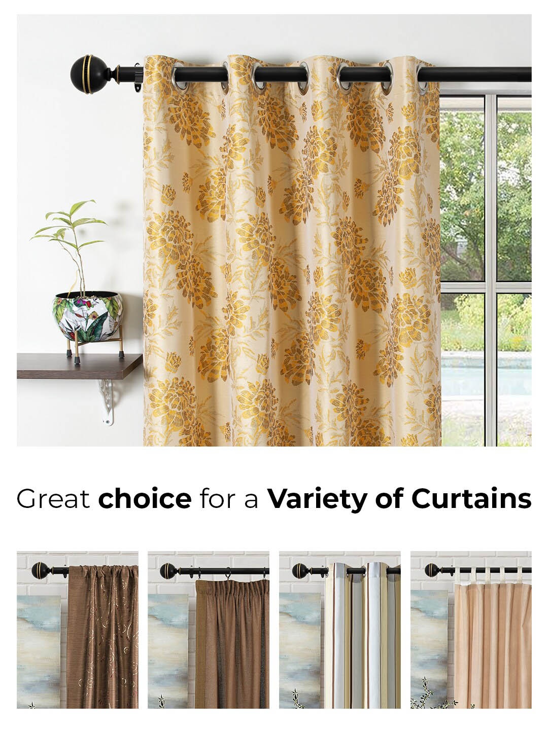 

Deco Window Black Extendable Curtain Rods With Brackets