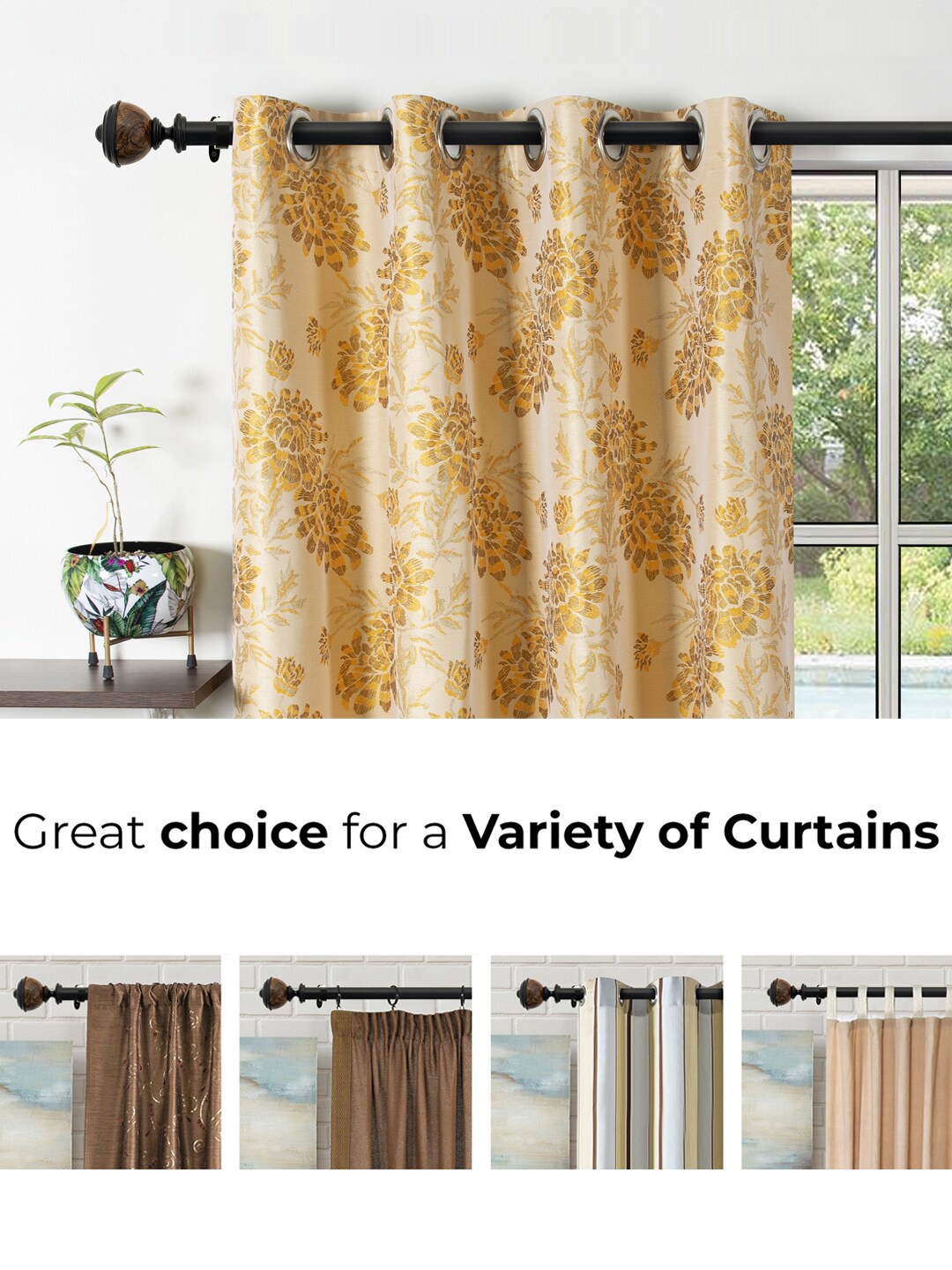 

Deco Window Black & Brown Extendable Curtain Rods With Brackets