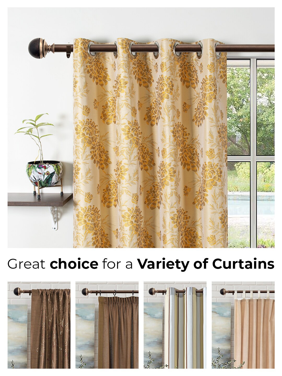

Deco Window Brown Printed Extendable Curtain Rods With Brackets