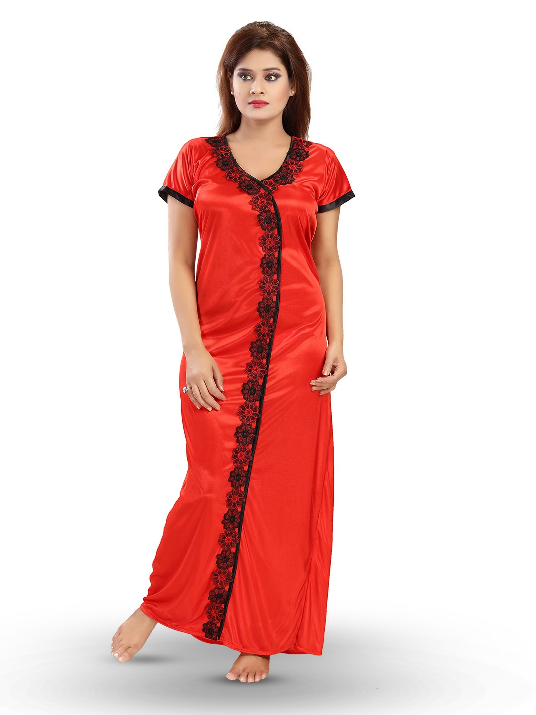 

SHOPPING STATION Floral Embroidered Satin Maxi Nightdress, Red