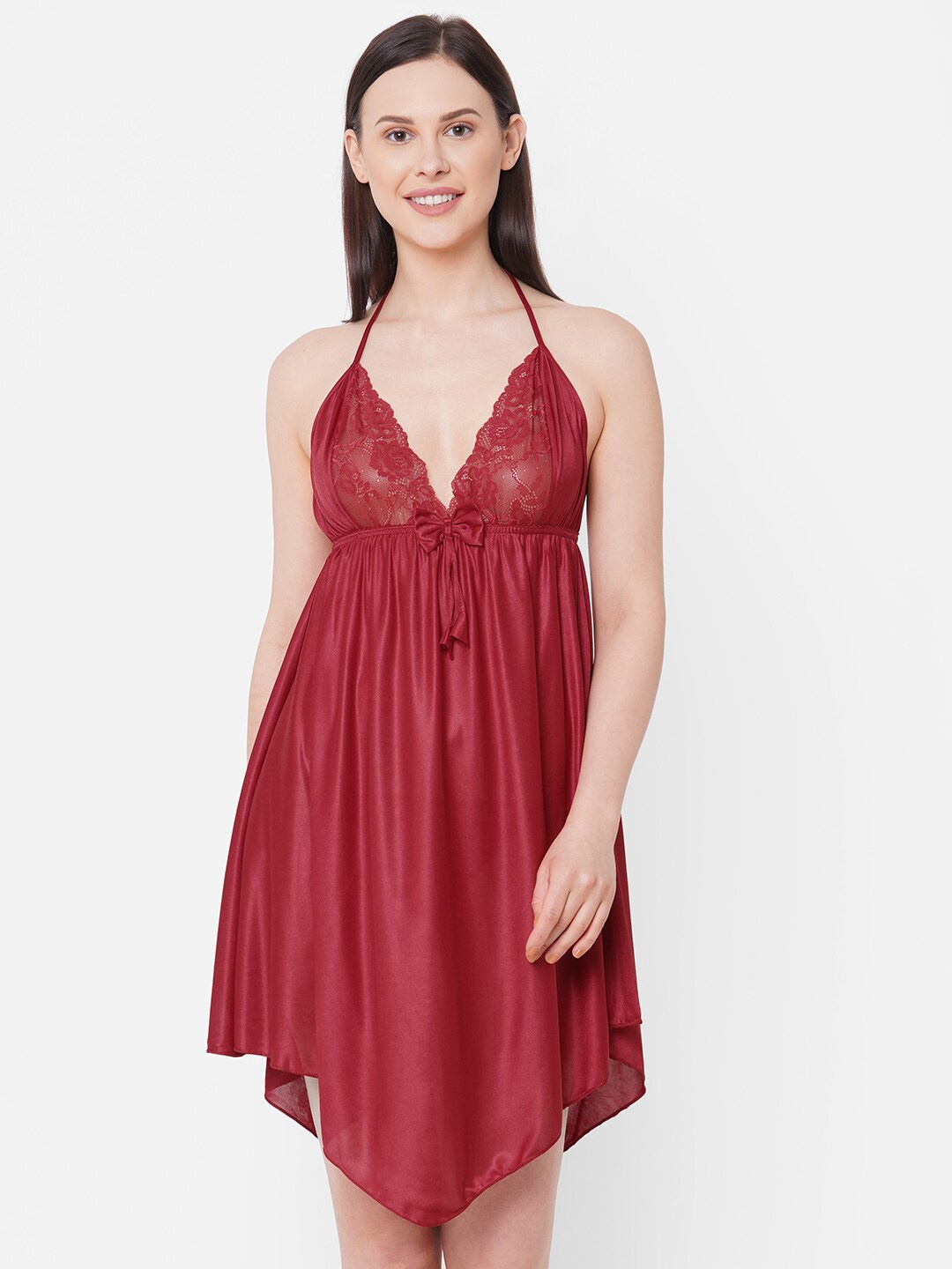 

FashionRack Halter Neck Satin Baby Doll, Maroon