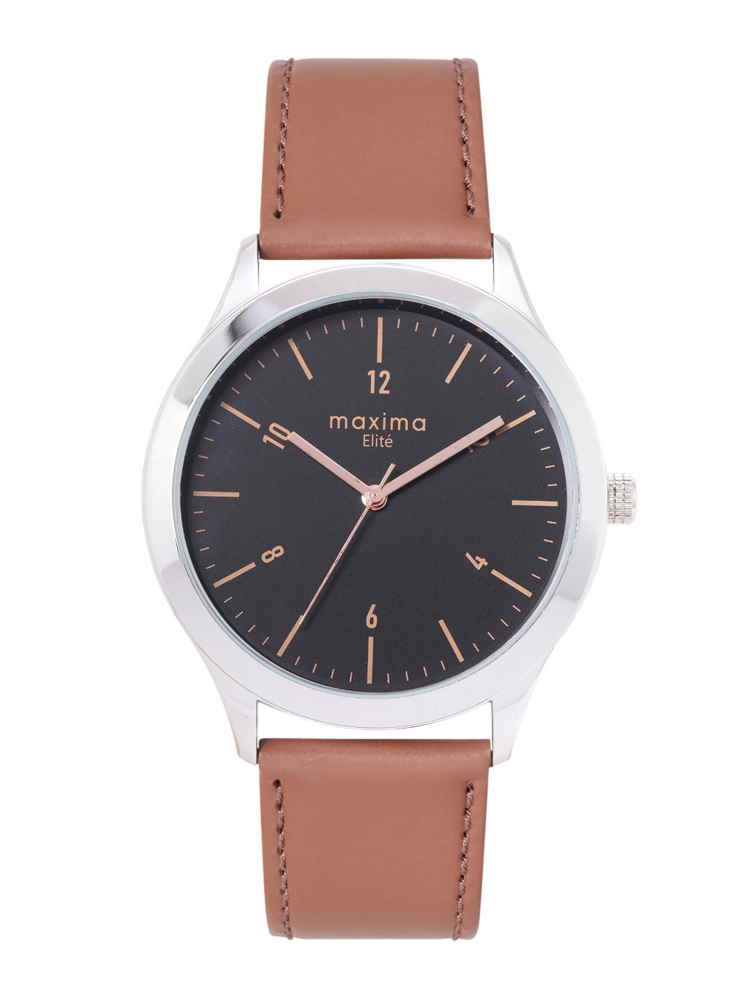 

maxima Men Leather Analogue Watch L-63066LMGI, Black