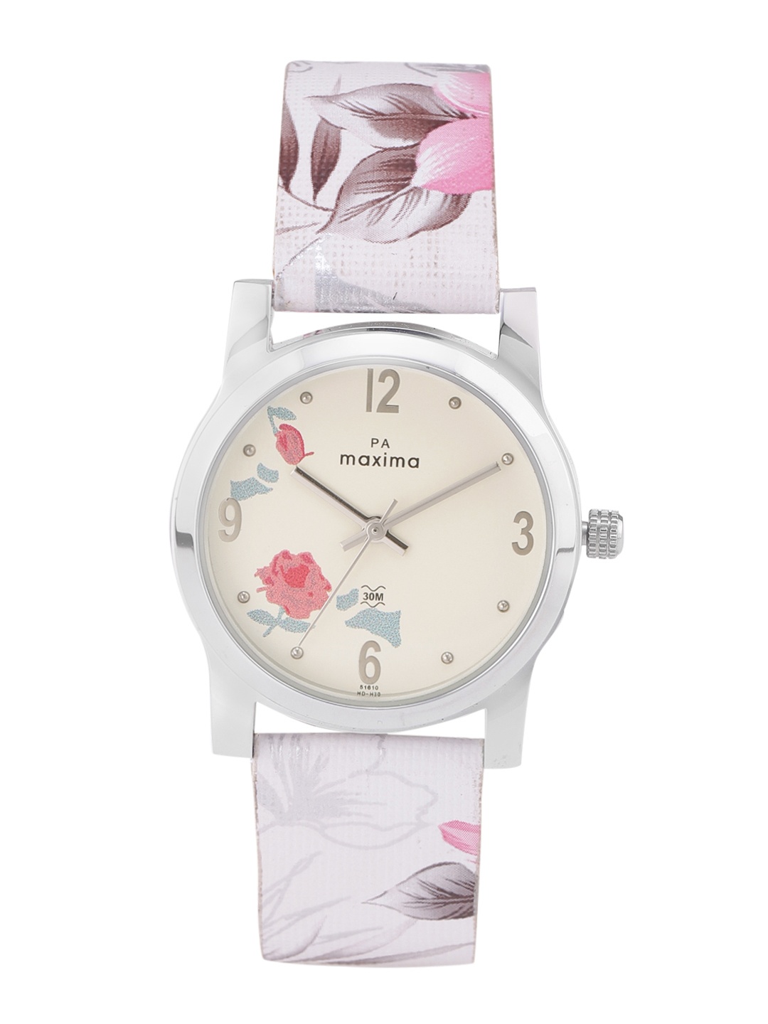 

maxima Women Floral Print Analogue Watch 51610LMLI, Cream