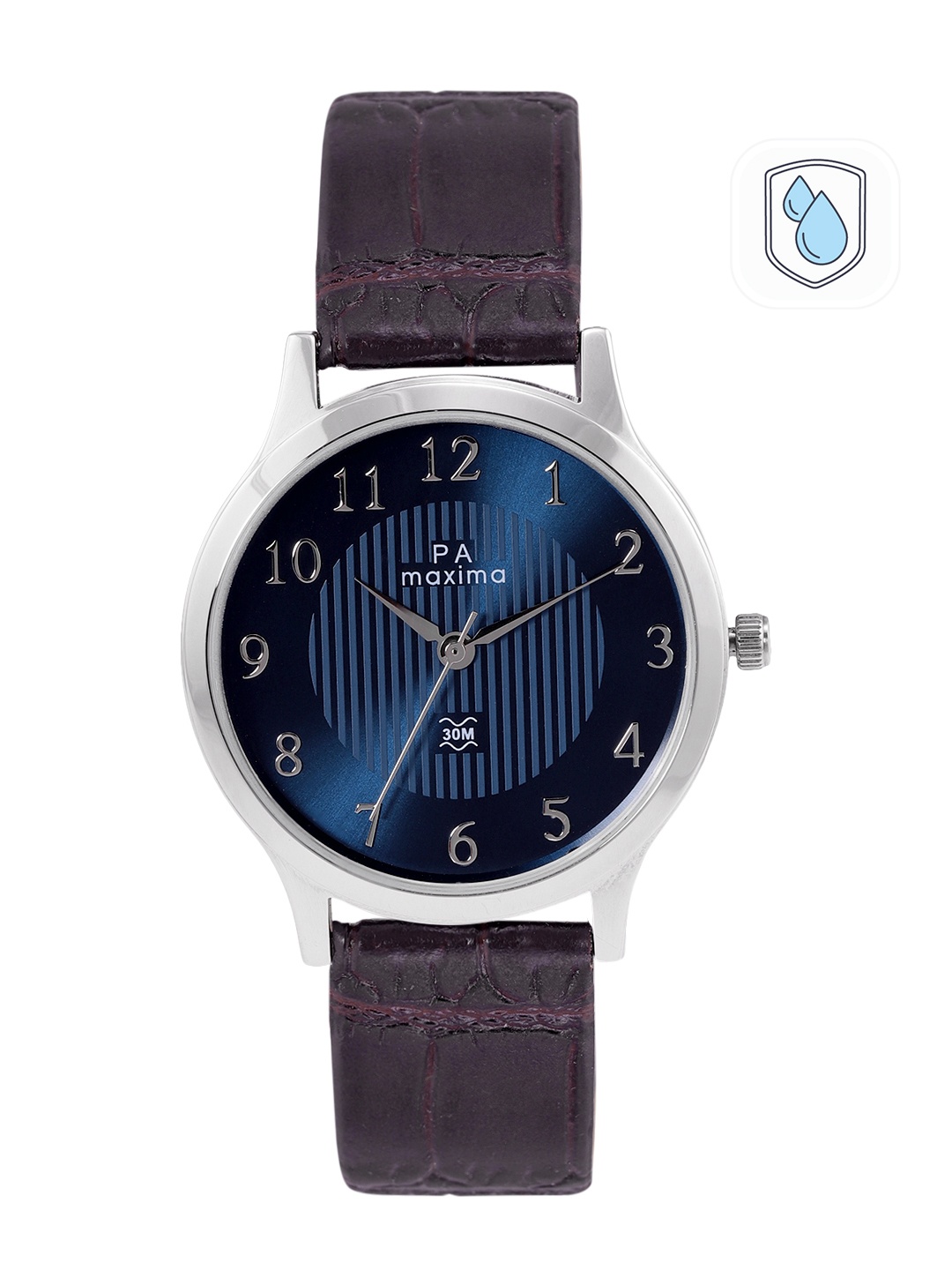 

maxima Men Leather Straps Analogue Watch 44964LMGI, Navy blue