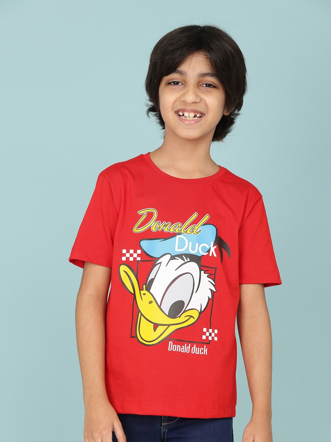 

SmartRAHO Boys Donald Duck Printed Cotton T-Shirt, Red