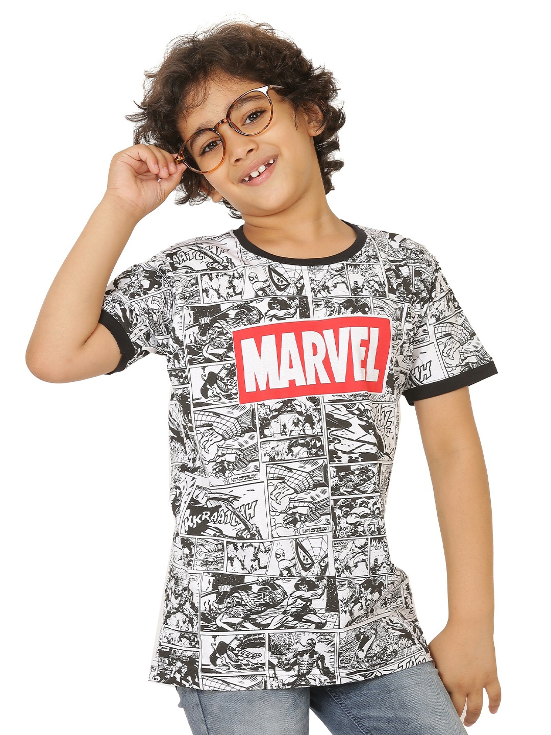 

SmartRAHO Boys Marvel Graphic Printed Cotton T-Shirt, White