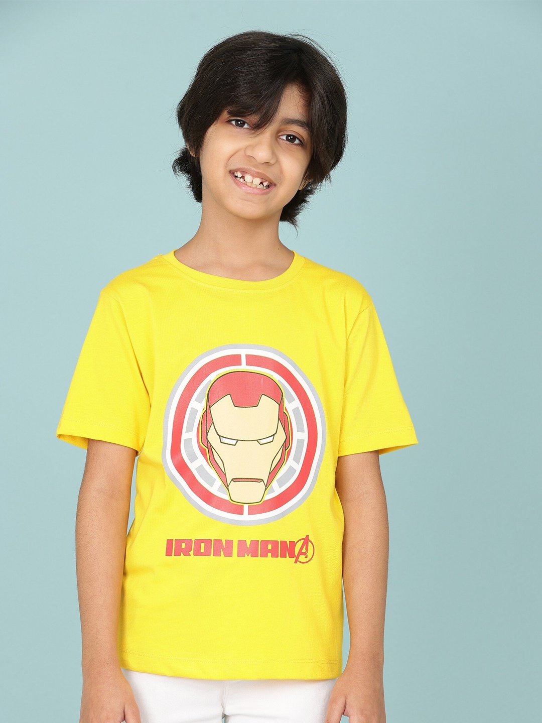 

SmartRAHO Boys Iron Man Printed Cotton T-shirt, Yellow