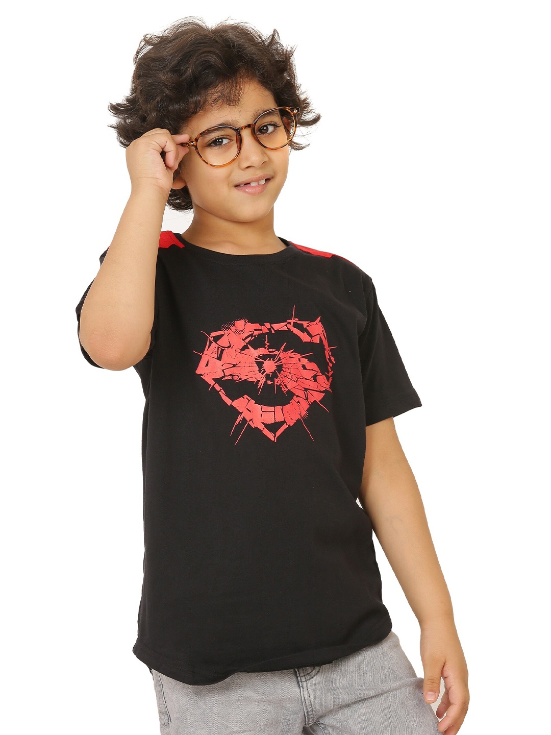 

SmartRAHO Boys Superman Printed Cotton T-shirt, Black
