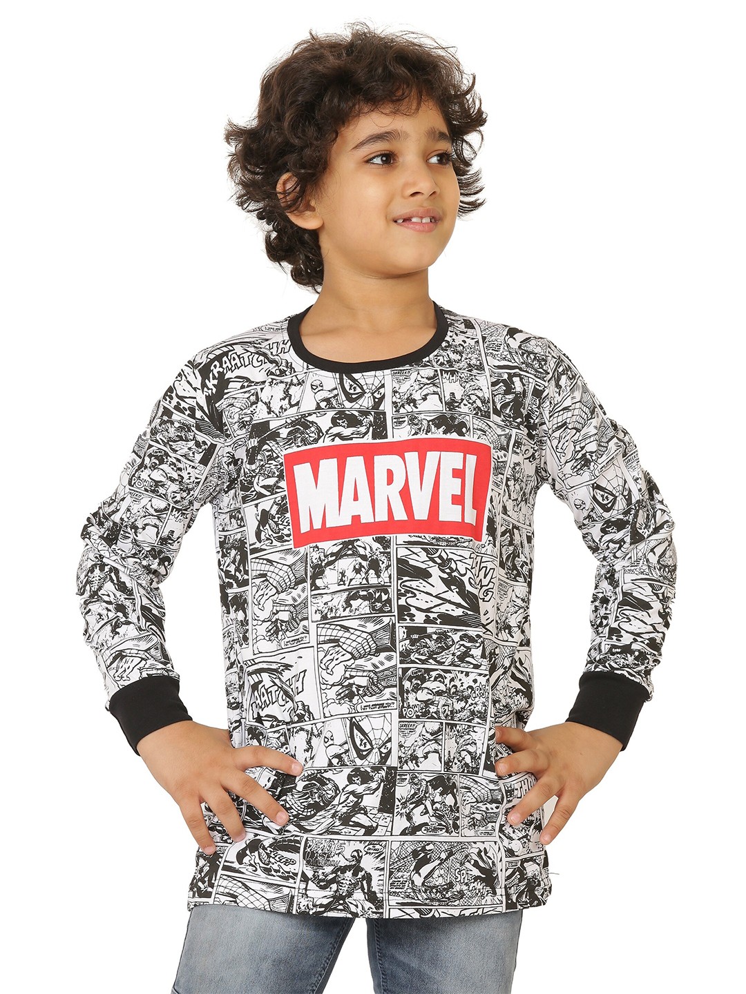 

SmartRAHO Boys Marvel Printed Cotton T-shirt, White