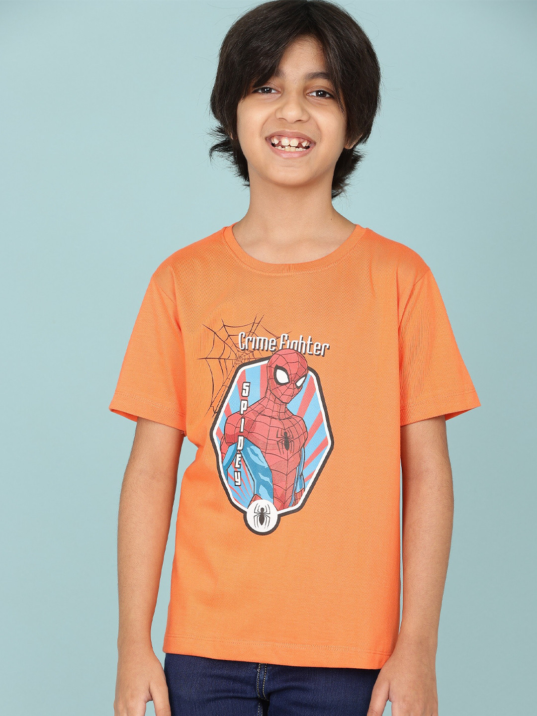 

SmartRAHO Boys Spider Man Printed Cotton T-shirt, Orange
