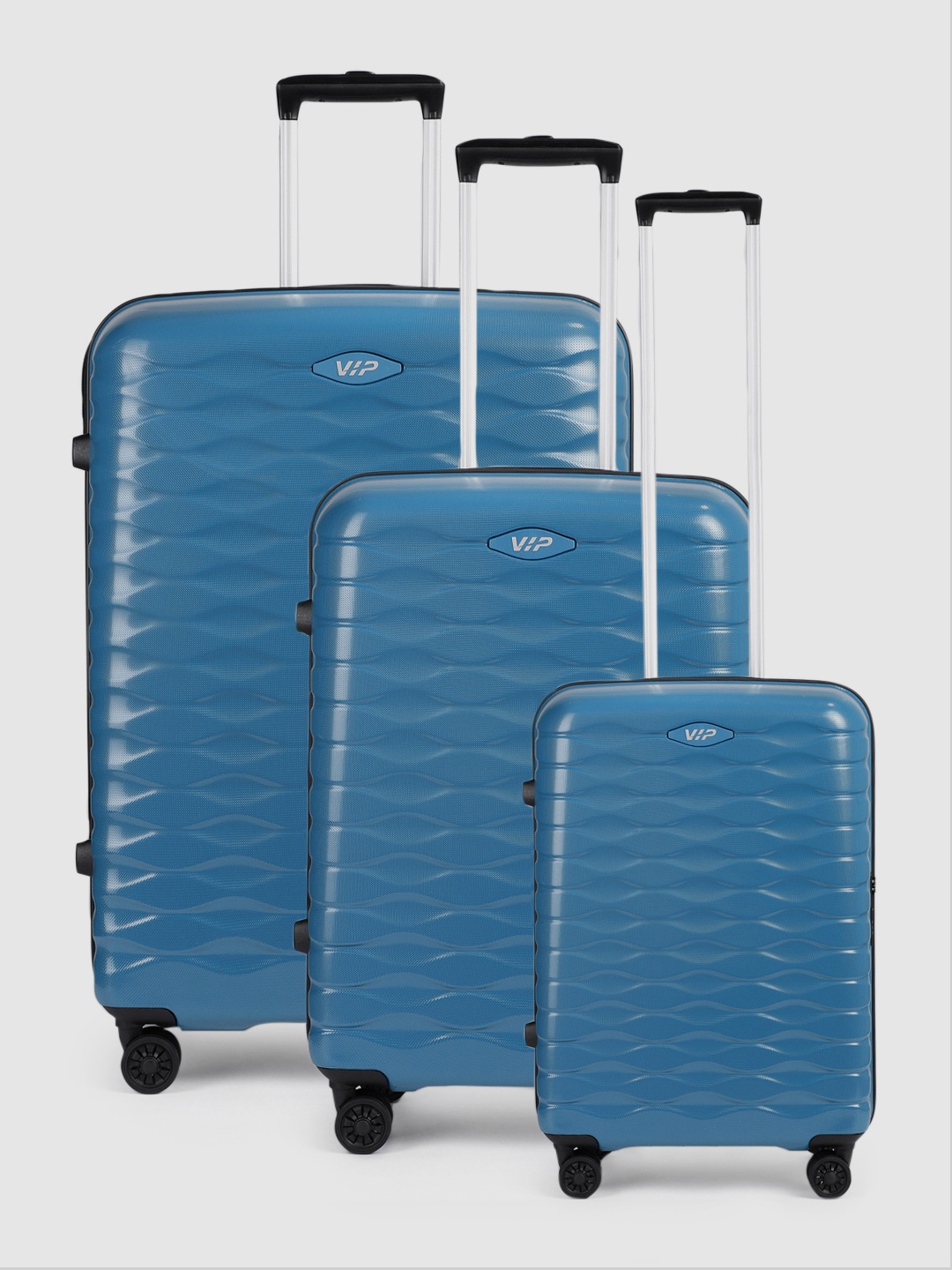 

VIP Set of 3 Foxtrot Hard-Sided Textured Trolley Suitcases - Cabin, Medium and Large, Teal