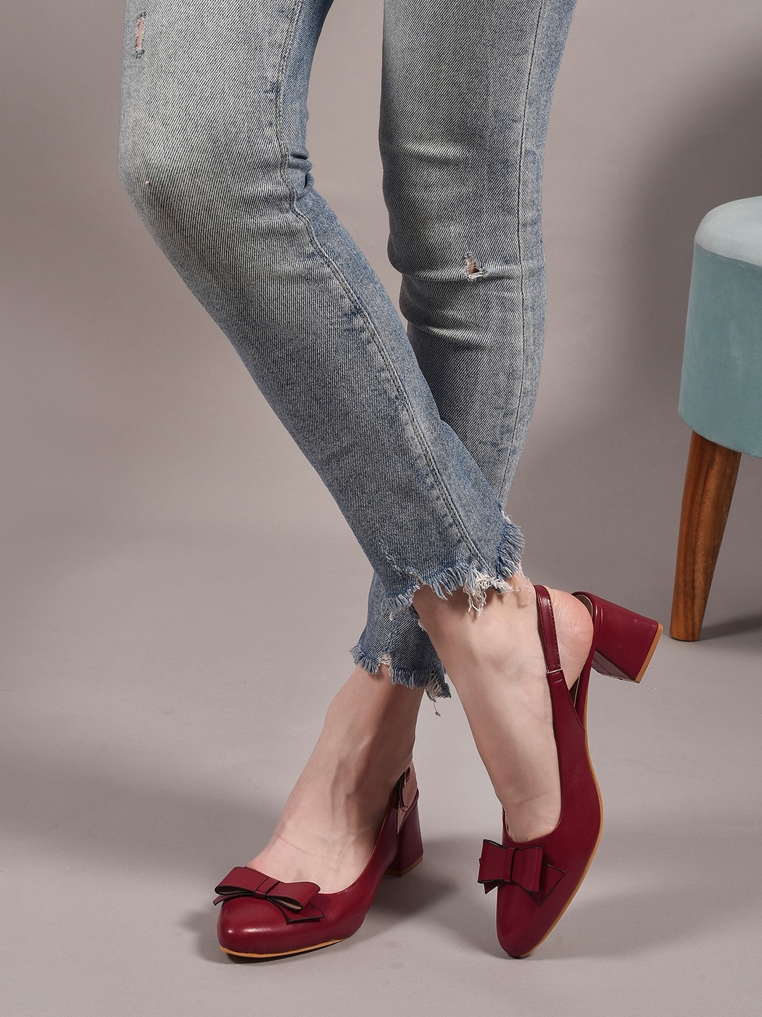 

Action Bows Embellished Block Heel Mules, Maroon