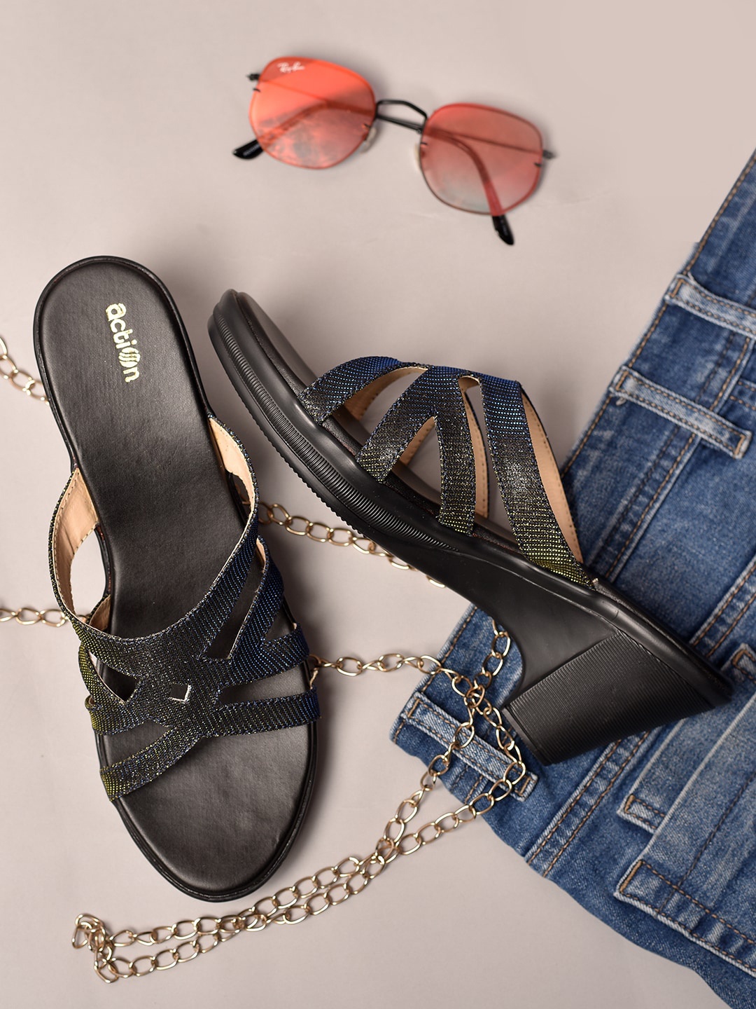 

Action Textured Open Toe Wedges, Black