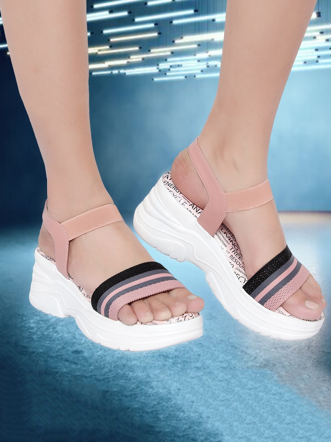 

Action Striped Comfort Heels, Pink