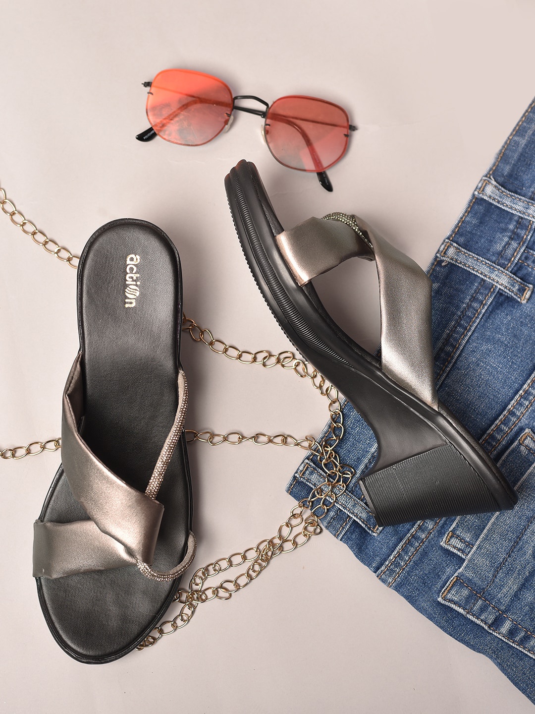 

Action Embellished Platform Heels, Grey