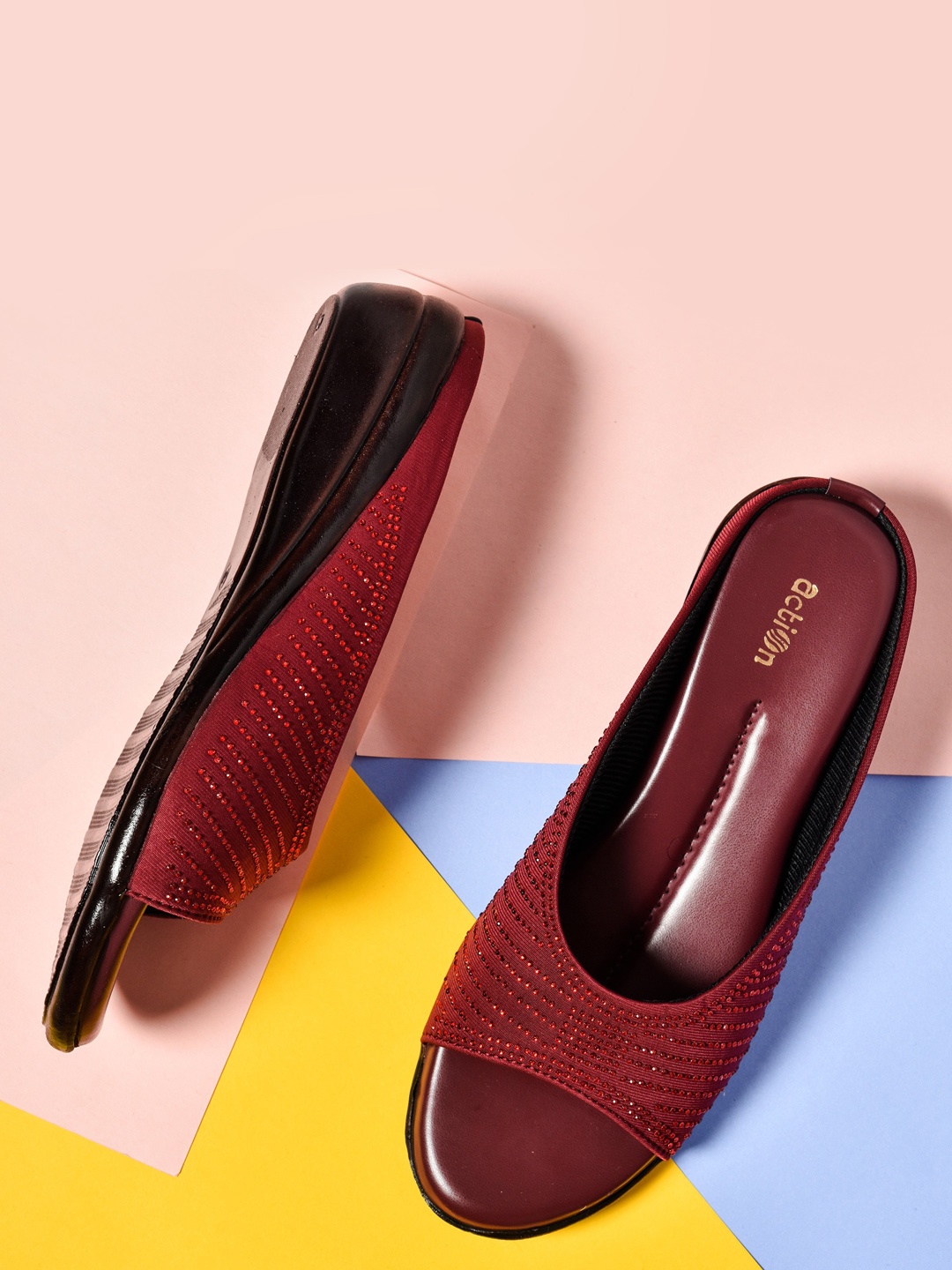 Action Embellished Comfort Heels, Maroon