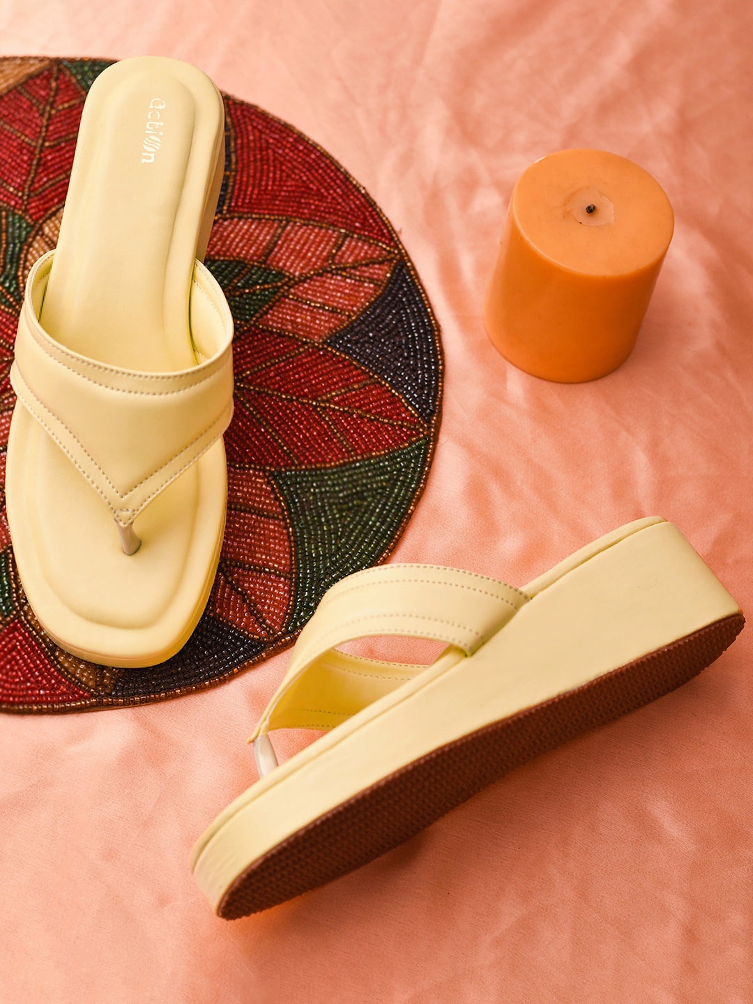 

Action T-Strap Flatform Heels, Yellow