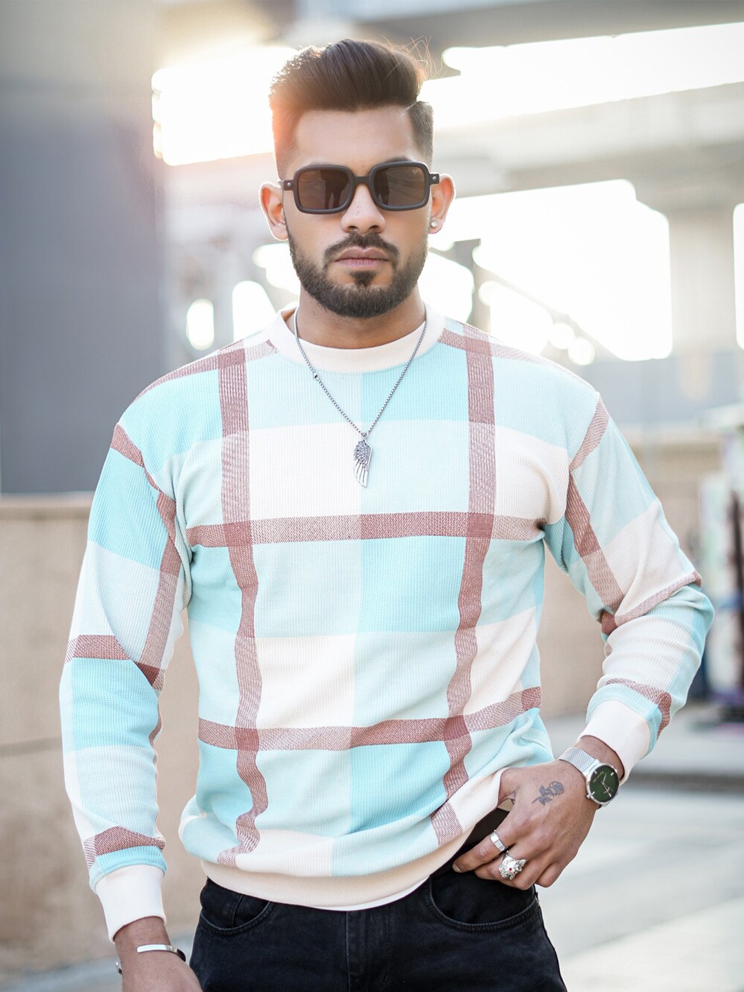 

Powerlook Checked Loose T-shirt, Blue