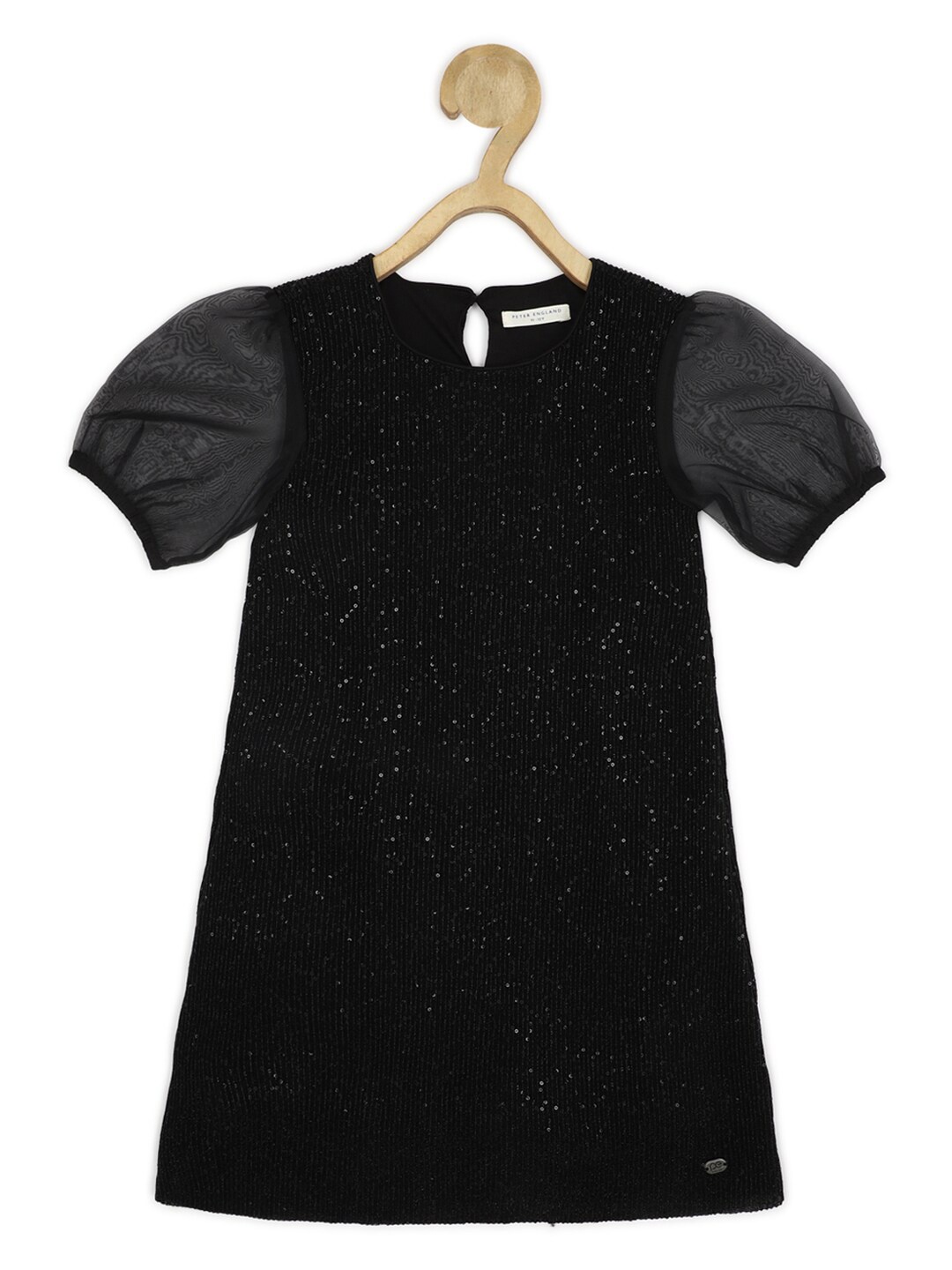 

Peter England Girls Round Neck Puff Sleeve A-Line Dress, Black