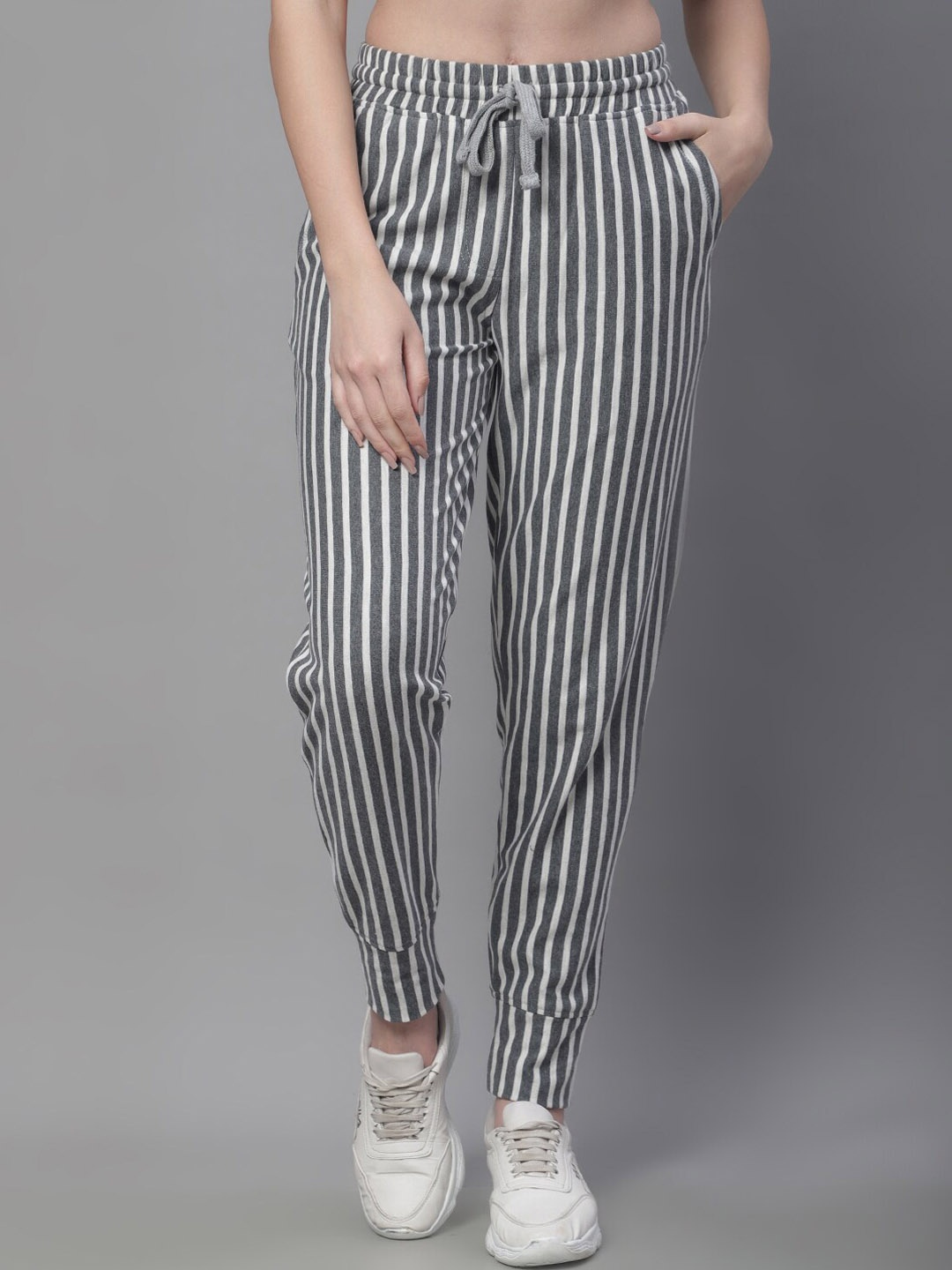 

Rute Women Striped Regular Fit Cotton Joggers, Grey