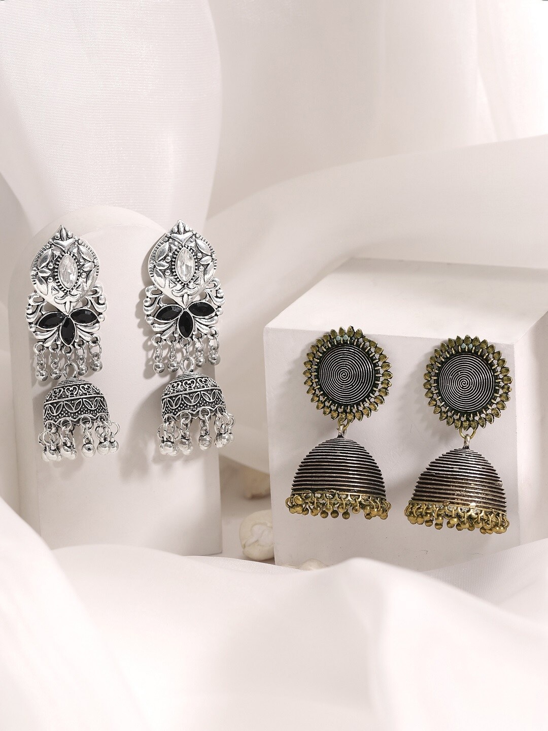 

Rubans Silver-Toned Dome Shaped Jhumkas Earrings