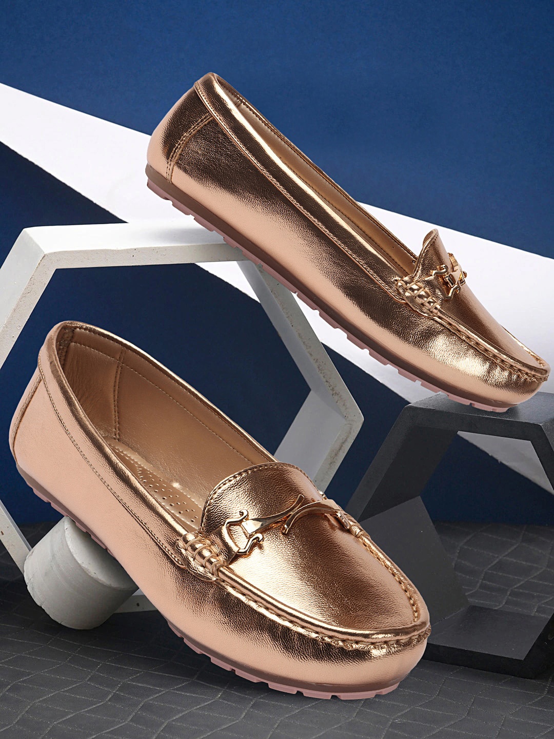 

XE Looks Textured Buckled Comfortable Ballerinas, Gold