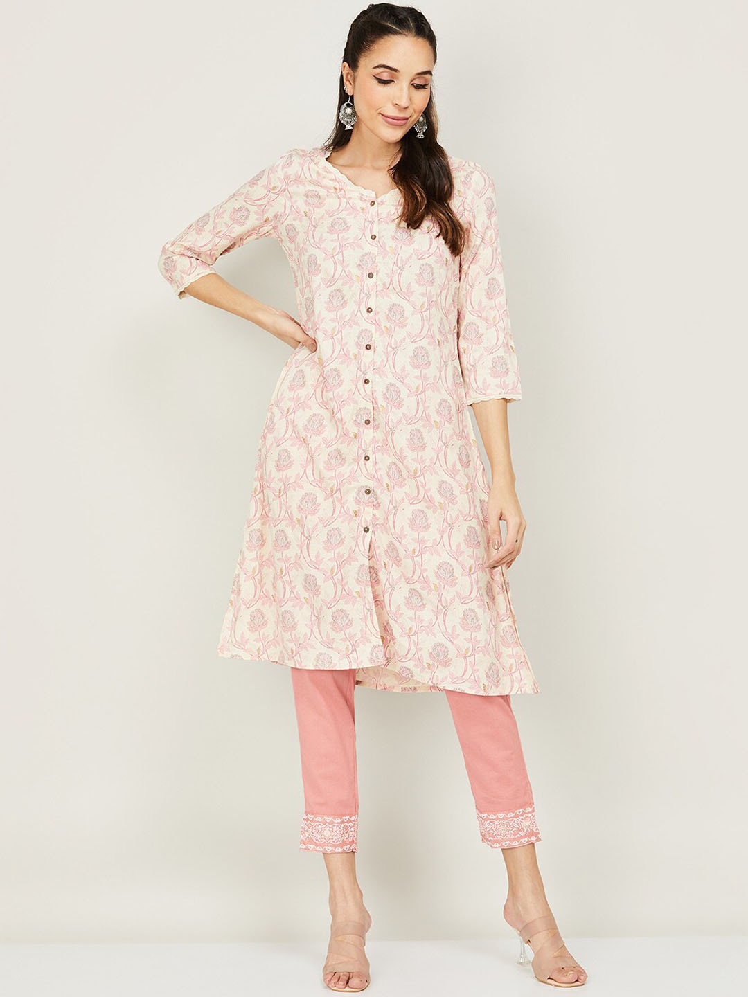

Melange by Lifestyle Floral Printed A-Line Kurta, Pink