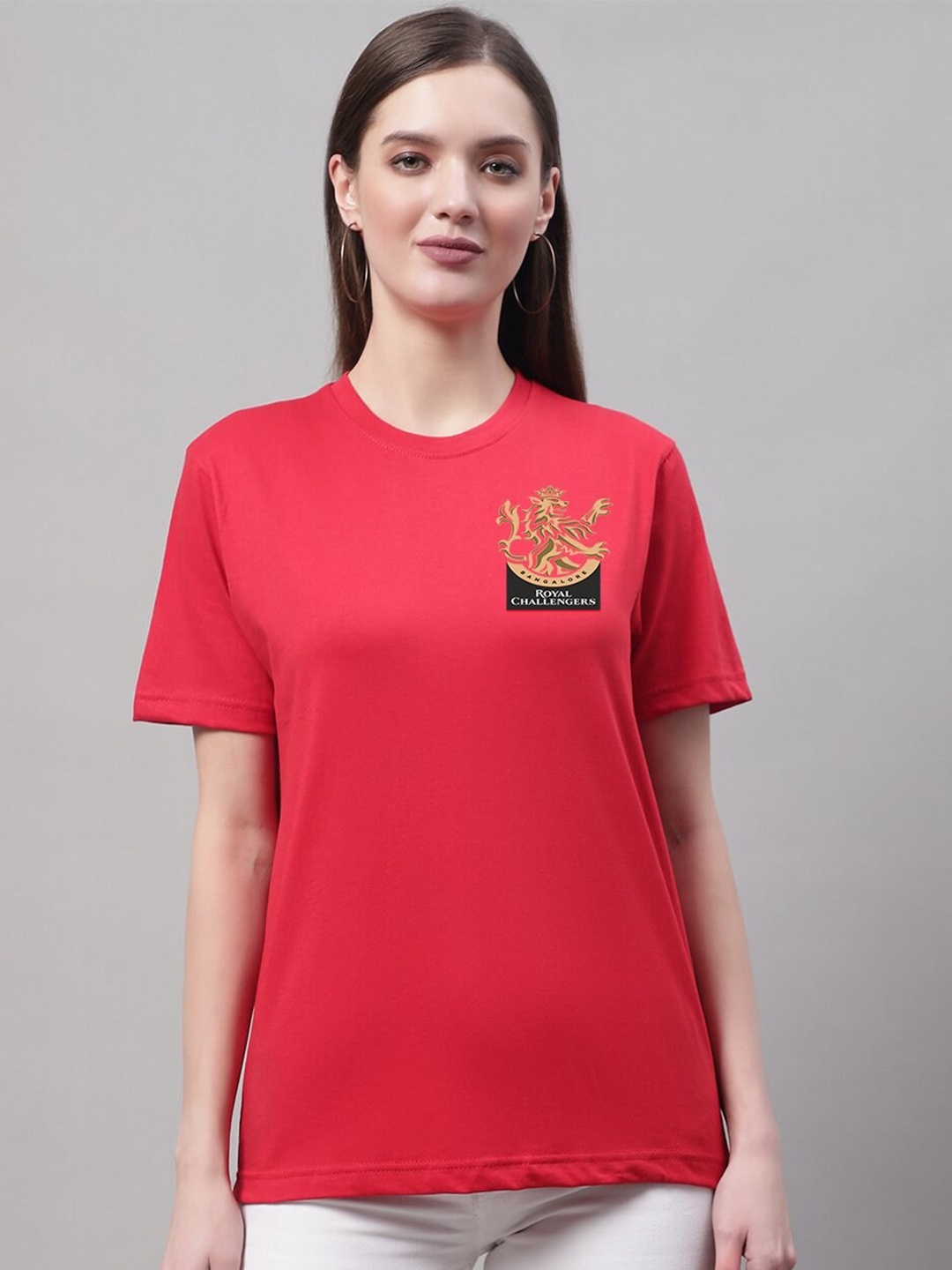 

borse lele Royal Challengers Bangalore Printed Cotton T-shirt, Red