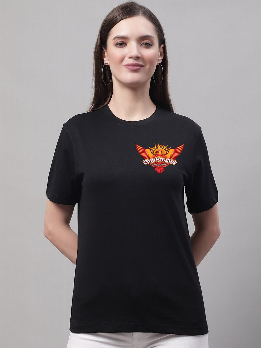 

borse lele Sunrisers Hyderabad Printed Round Neck Pure Cotton T-shirt, Black